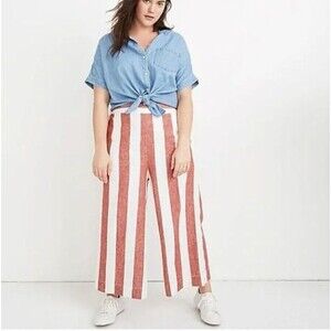 Madewell White Red Stripe Cropped Casual Linen Pants Women's Size M
